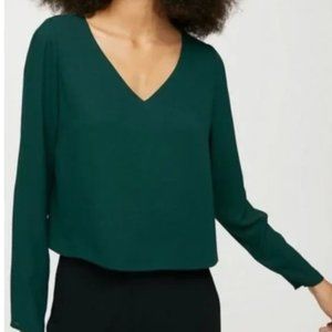 Aritzia Babaton Murphy Long Sleeve Green V-Neck Blouse